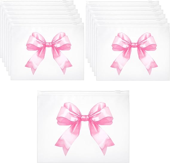 Reginary 50 Pieces Coquette Bowknot Makeup Bags Waterproof Cosmetic Bag with Zipper Toiletry Pouch for Woman Travel Wedding Bridal Shower Bachelorette Birthday Party Favor