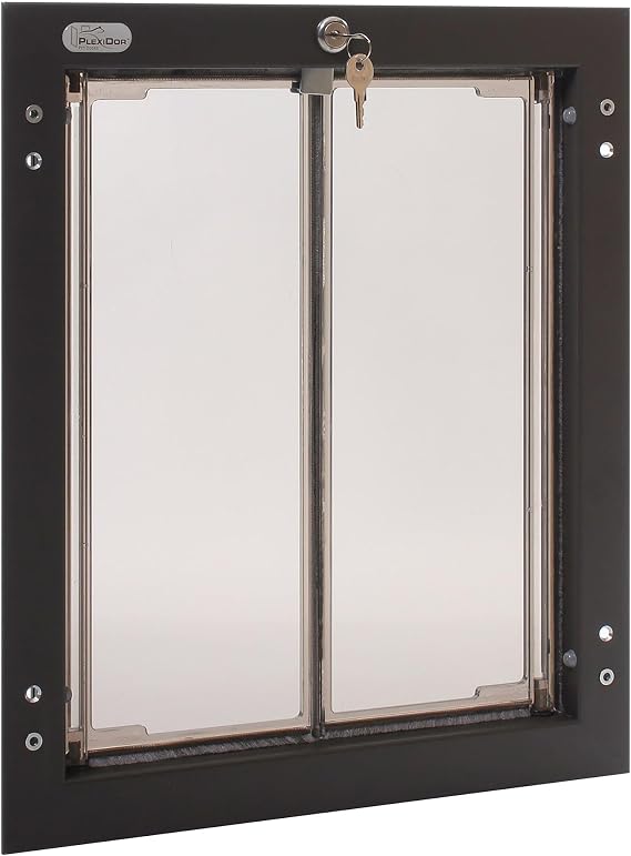 Plexidor Performance Door Mount Pet Doors - with Lock and Key - Energy Efficient Two Panel - Bronze