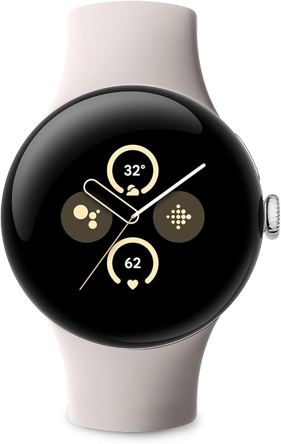 Google Pixel Watch 2 with the best of Fitbit Heart rate tracking, stress management, safety features – Android smartwatch – Polished Silver Aluminium Case – Porcelain Active Band – LTE