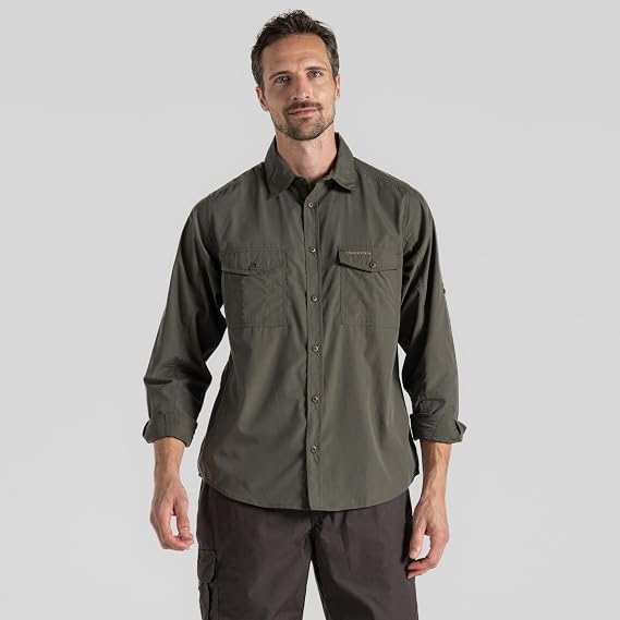 Craghopper Men's Kiwi Long Sleeved Shirt with Zip Up Pocket, Sun and Insect Protection Fabric, for Outdoors, Walking, Hiking and Camping