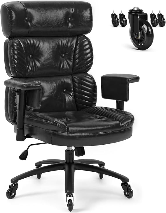 Ergonomic Executive Office Chair High Back Computer Desk Chair with Wheels and Arms,Retro Rolling Home Comfy Chairs with Adjustable Height, Oil Waxed Leather Black