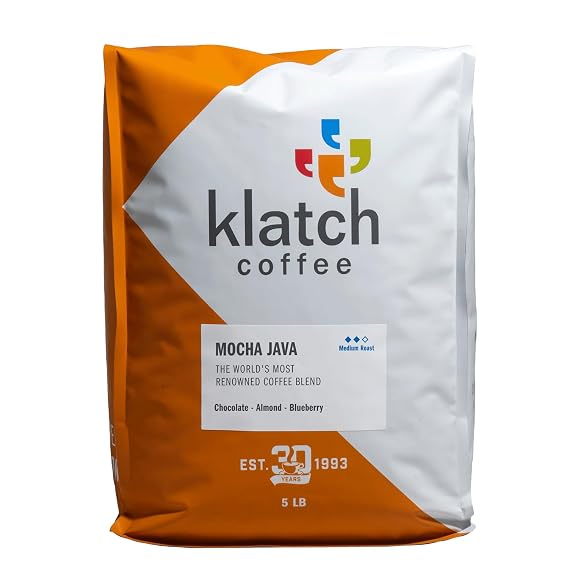 Klatch Coffee Mocha Java Blend Medium Roast, 5 Pounds, Whole Bean