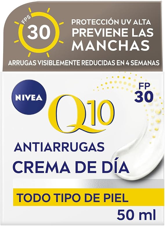 NIVEA Q10 Anti-Wrinkle - Extra Firmness SPF 30 Day Cream - Hydrates, Regenerates, Reduces and Prevents Wrinkles - Pure Q10, Creatine and Hyaluronic Acid - Prevents Blemishes - All Skin Types - 50ml