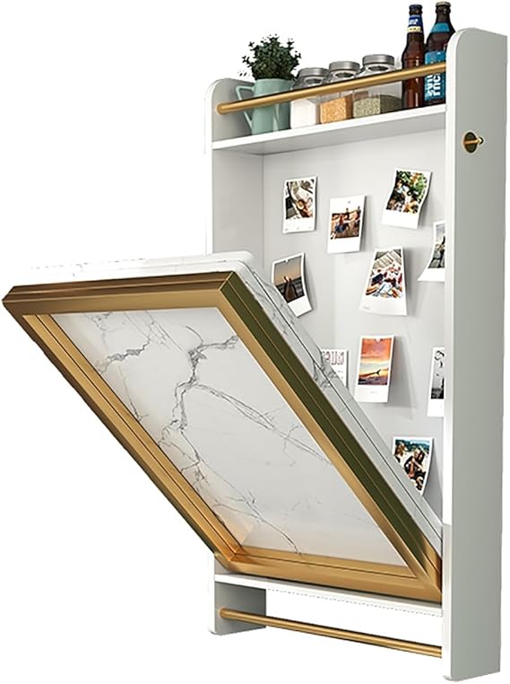 Wall mounted folding table,wall-mounted folding dining table,floating wall desk,with storage space,thick material,be equipped with stools,suitable for dining room,living room,bedroom,balcony ( Color :