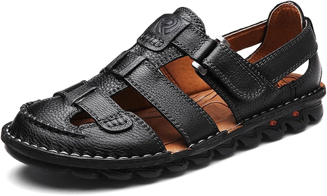 UPIShi Mens Casual Closed Toe Leather Sandals Outdoor Fisherman Adjustable Summer Shoes