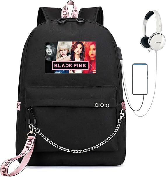 Lisa Rose JISOO Jennie Color Photo Computer Backpack FashionTravel Business Work Backpack Whit USB Port (Black)
