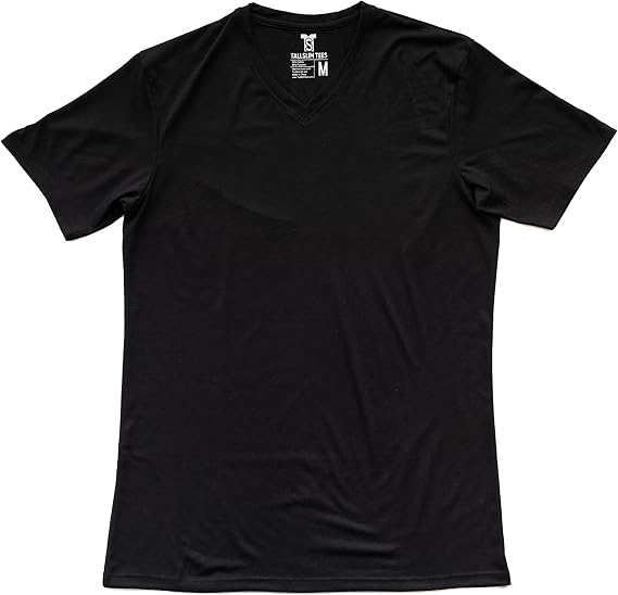 Men's Tall Slim-Fit Short Sleeve V-Neck T-Shirt, Soft Poly/Rayon Blend Long Tee