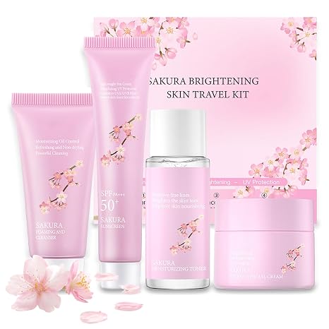 ARCHIDATE facial care set for girls and women - 4 pieces Sakura facial care set - beauty gift sets with cleaner toner sunscreen cream - beauty set