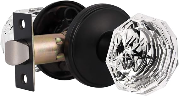 Gobrico Glass Door Knobs Interior, Passage Crystal Door Knobs | for Hall, Closet, Matte Black, 1 Pack