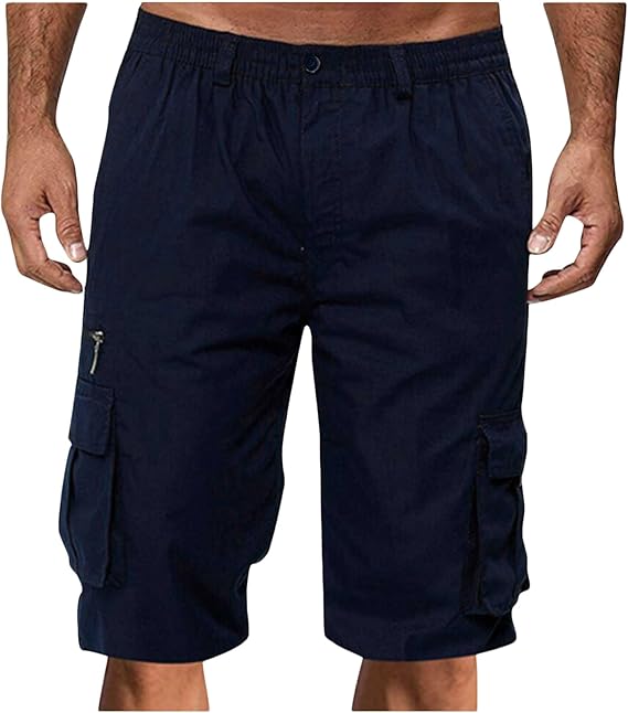 Cethrio Cargo Shorts for Men Elastic Waist Lightweight Stretch Quick Dry Khaki Tactical Hiking Work Shorts with Multi Pockets