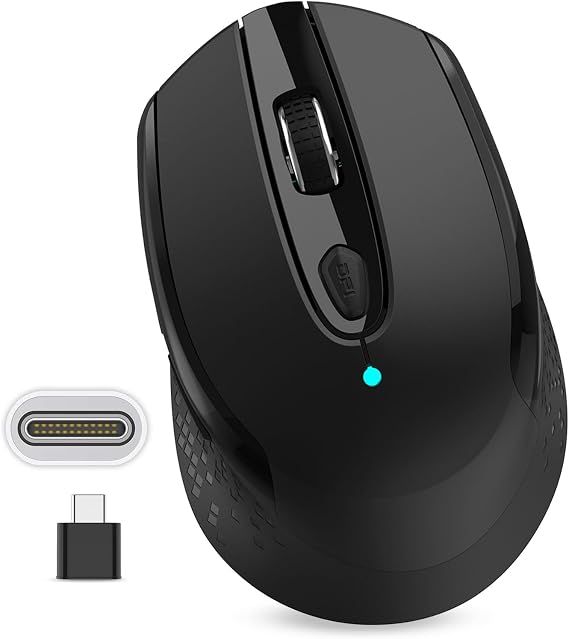 RaceGT Type C Wireless Computer Mouse, USB C 2.4G Silent Cordless Mouse with 6 Buttons and 3 Adjustable DPI for Laptop, Desktop, MacBook, PC
