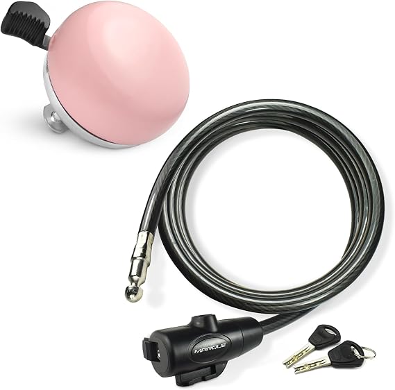 MARQUE Beach Cruiser Bike Bell + 7FT Bike Lock with Key