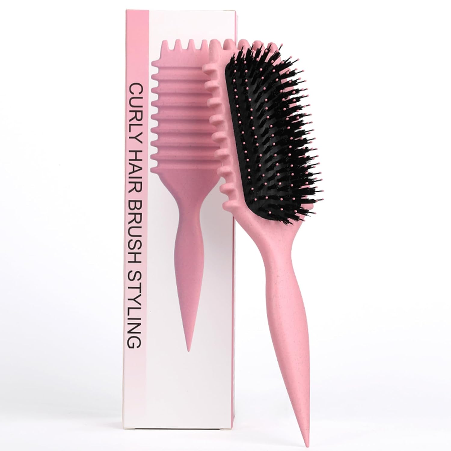 Curl Defining Brush, Multi Purpose Styling Brush for Separating, Combing and Curling Hair to Reduce Pulling Pink