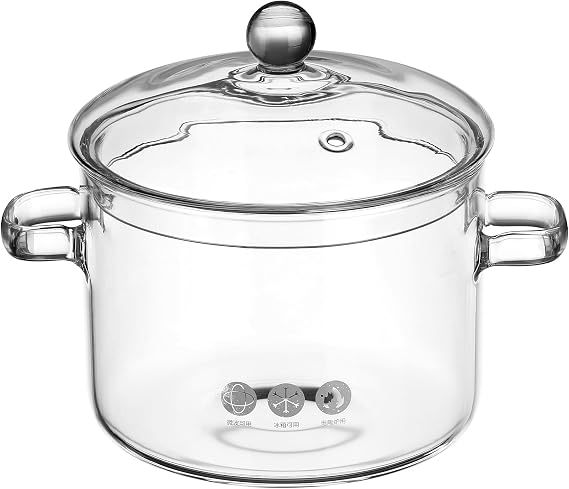 DOITOOL Glass Saucepan with Cover: 2 Quarts Clear Glass Simmer Pot Potpourri Clear Stovetop Cooking Pot with Lid and Handle for Potpourri Pasta Noodle Soup Milk - 1.9L/64oz