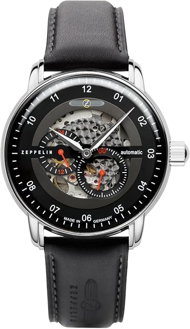 Zeppelin Captain's Line Skeleton Leather Automatic 8664-2 86642 Men's Watch