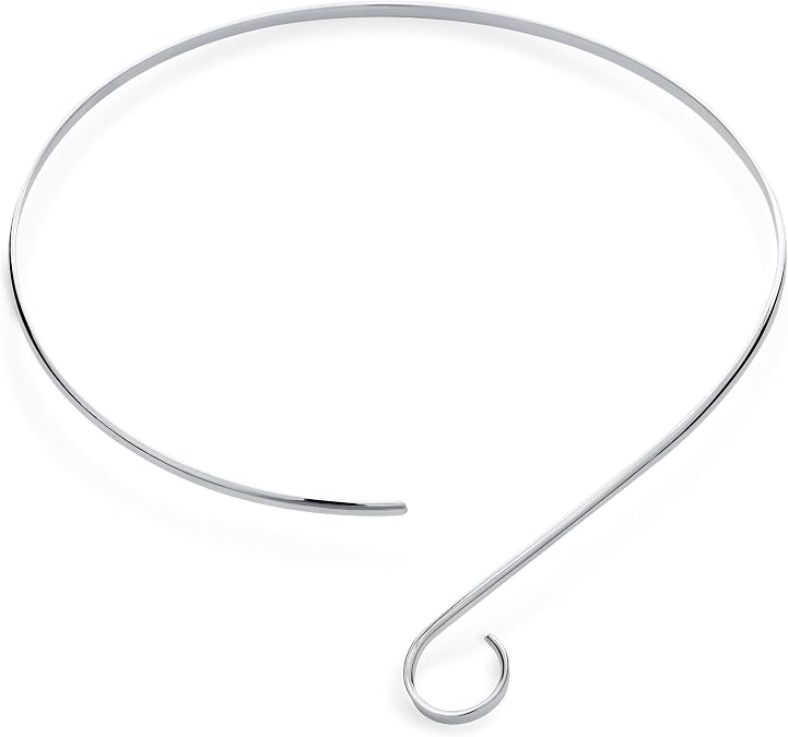 V Swirl Ball Shape Geometric Collar Statement Necklace .925 Sterling Silver