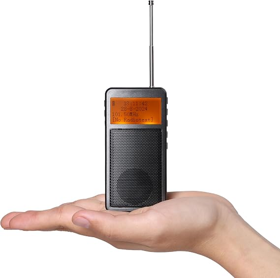 Raddy RF205 Pocket FM Radio, BT Transmitter & Wireless Speaker, Grey | Bluetooth headphone output, MP3 music player, Type-C rechargeable, compact design
