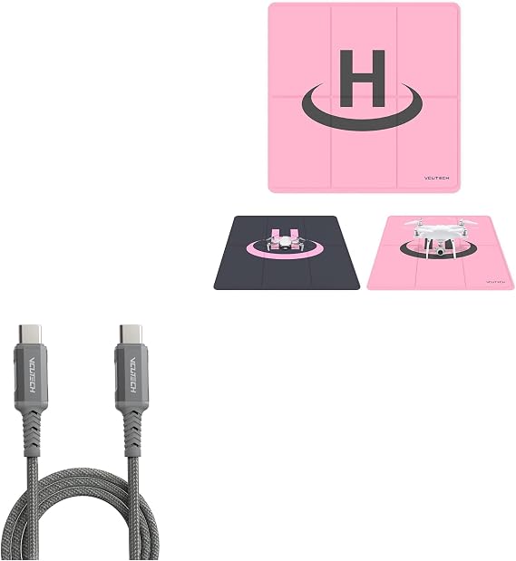 VCUTECH Drone Landing Pad 25 inch(65cm) with USB C Type C to USB C Cable for DJI Mini 2/Air 2S/Mavic Air 2/Mavic 3 Remote Controller OTG Extension