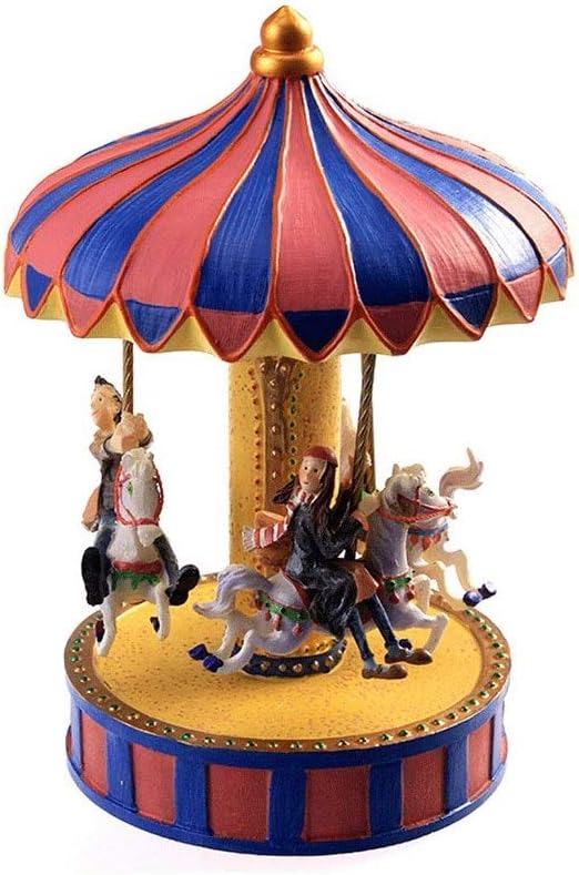 Classical Carousel Horse Music Box Lights Twinkling Resin Carved Collectible Mechanical Musical Box, a Horse Rotates with Music