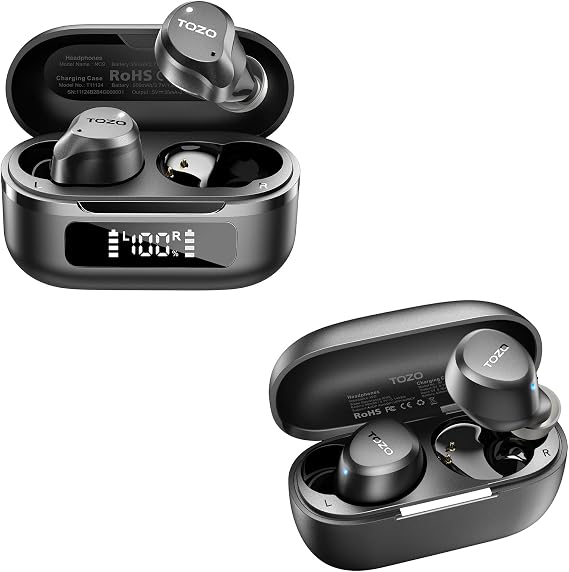 TOZO NC9 Hybrid Active Noise Cancelling Wireless Earbuds, 6 Mics ENC Clear Call, IPX8 Waterproof, in Ear Bluetooth 5.3 Headphones A1 Light Weight in Ear Headphones 2 Mic for AI Calls