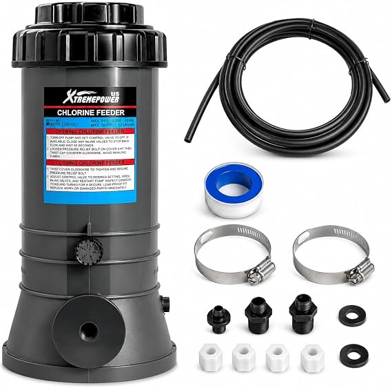 XtremepowerUS Automatic Chlorinator Feeder for Above Ground Pools & In-Ground Swimming Pools Off-Line Chlorine Tablets Bromine Dispenser Holds 9LBS Includes Installation Kit