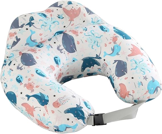 MIFXIN Nursing Pillow, Multifunctional Breastfeeding Pillow with Adjustable Waist Belt, Nursing Pillow with Safety Fence, U-Shaped Multifunctional Pregnancy Pillow (Underwater World)