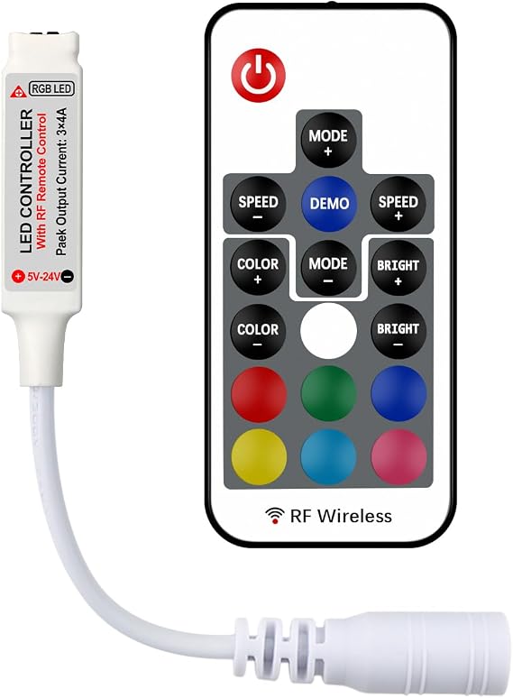 17-Key RF Wireless RGB LED Remote Controller, 4 Pin Receiver