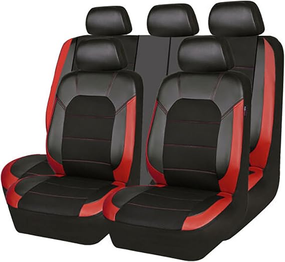 9 Pcs Car Seat Covers Leather for Renault Megane 2000-2019 2020 2021 2022 2023 2024, Front Rear Seat Cover Full Sets Full Surround Waterproof Car Accessories,Red