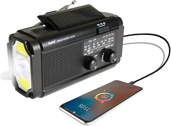 Kaito KA278 Emergency Radio AM/FM NOAA Weather Radio and 4,000 mAh Power Bank Rechargeable with Solar Panel and Hand Crank (Black)