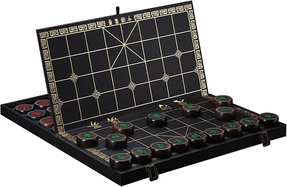 2 Player Chinese Chess Strategy Board Games Travel Board Game Set With Ebony Pieces And Foldable Chessboard(5.8cm/2.3in)