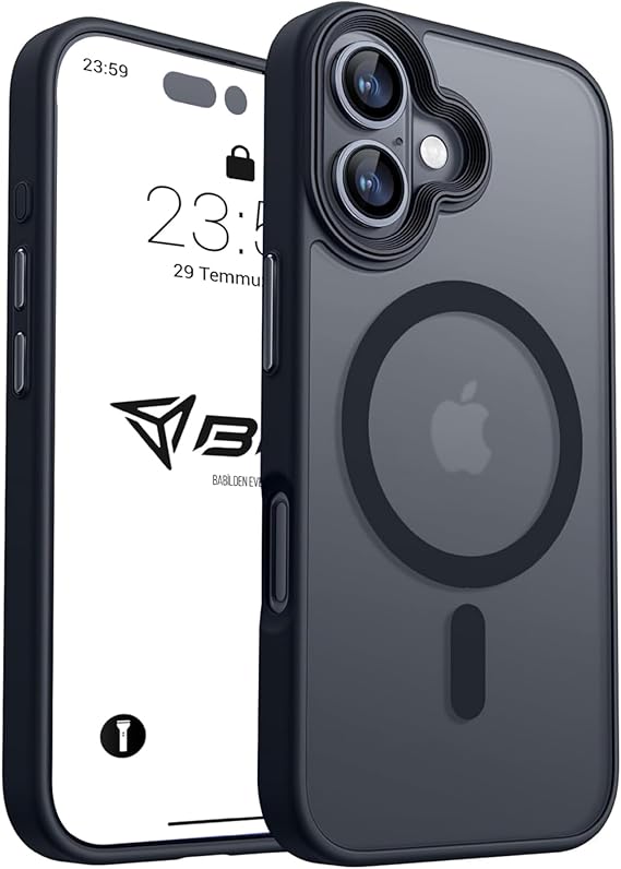 Case for iPhone from Babylon Camera Protected Matte Transparent Color Case with Magsafe Wireless Charging Feature (iPhone 16 Plus Black)