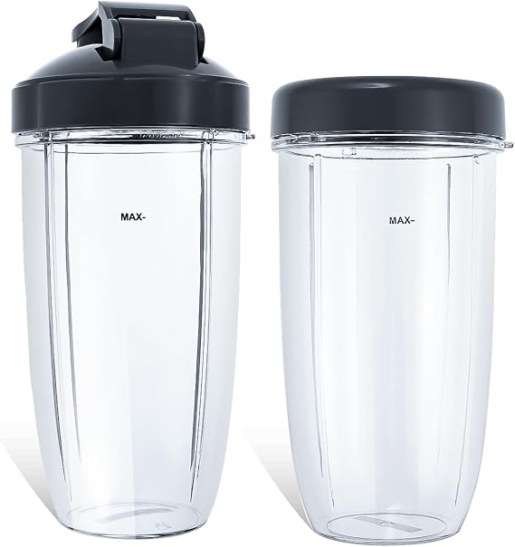 Replacement Blender 32oz Cups with Flip-Top To-Go-Lid and Flat Lid