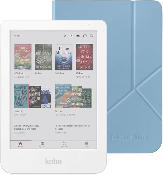 Kobo Clara Colour eReader (White) with Case Bundle (Dusk Blue SleepCover, Case Bundle)