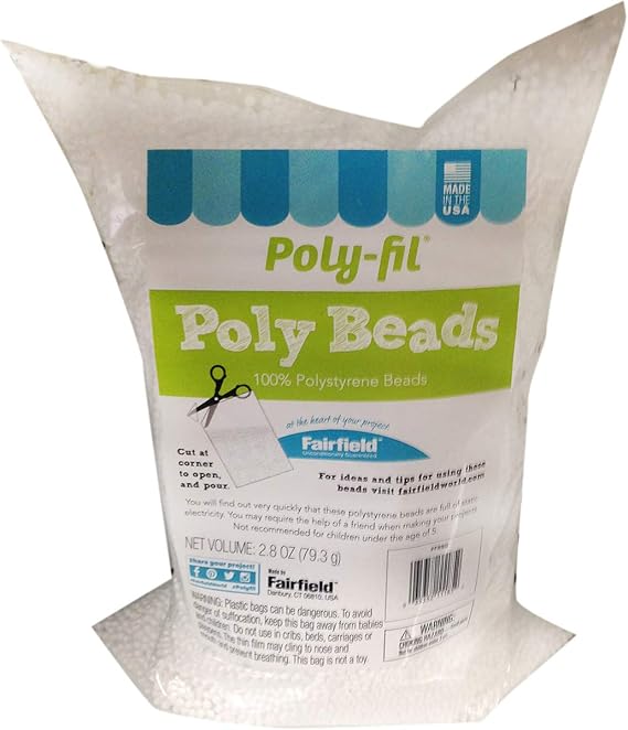 Fairfield Poly-Fil Poly Beads, Premium Polystyrene Stuffing Beads, Stuffing for Stuffed Animals, Toys, and Dolls, Ideal for Floam and Slime, Bean Bag Filler, 2.8-ounce Bag