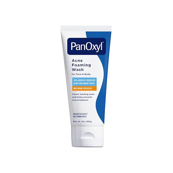 PanOxyl Acne Foaming Wash, 10% Benzoyl Peroxide, For Face & Body, 3 oz | Maximum Strength, Antibacterial Daily Cleanser, Treats & Prevents Acne, Non-Comedogenic, Vegan, Unscented, All Skin Types