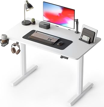 CubiCubi Height Adjustable Electric Standing Desk, 44x 24 Inches Stand Up Table, Sit Stand Home Office Desk with Splice Board, White Frame/White Top