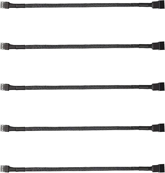 5 Pack 4-Pin PWM Fan Splitter Cable, Sleeved Braided Adapter for PC ATX Case 4-Pin/3-Pin Cooling Fan Cable (10.6")