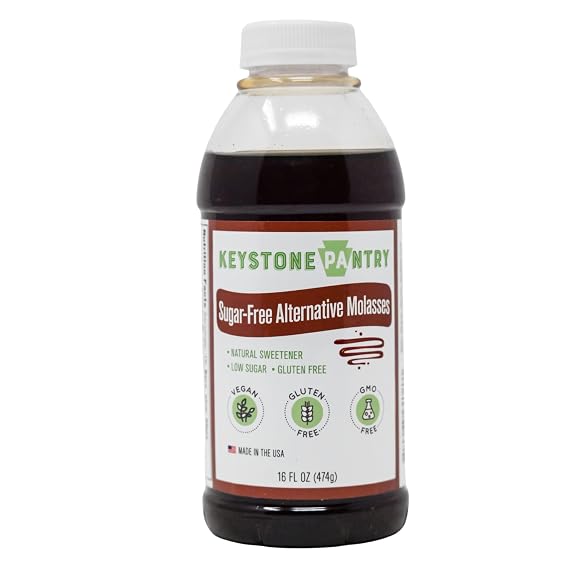 Sugar-Free Molasses Substitute 16oz, Low Sugar Syrup, Vegan Gluten-Free | Keystone Pantry. Low-sugar liquid sweetener & sugar substitute. Vegan, gluten-free baking alternative.