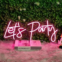 Let's Party Neon Sign for Wall Decor, Pink Neon Lights Sign for Bachelorette Party, Engagement Party, Wedding, Birthday Party, 23 x 9.89 Inch Neon Wall Signs with Dimmable Switch