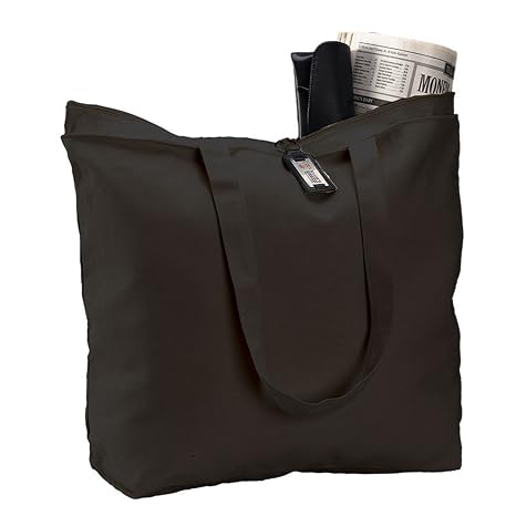 Heavy Canvas Large Tote Bag with Zippered Closure (Black)