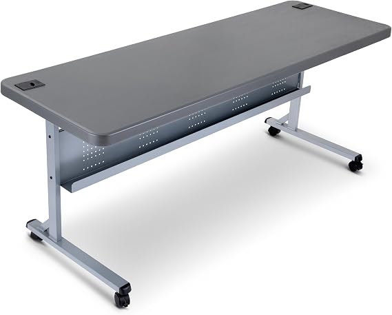 OEF Furnishings OEFBPFT2472-20 Commercial-Grade Premium Industrial Nesting Flip-Top Blow-Molded Training Table with Steel Frame and a 1.75" Thick Surface (24" 72", Charcoal Slate Top)