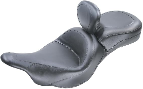 Mustang Vintage Wide Touring 2-Piece Seat with Driver Backrest for Yamaha 2007-14 V-Star 1300/Tourer - Black - One Size