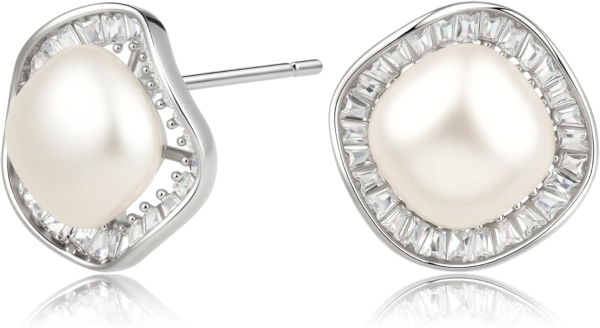 Square Statement Stud Earrings for Women, White Gold Plated with 925 Sterling Silver Post, Hypoallergenic Earrings for Sensitive Ears, Aquamarine Gemstone Jewelry Gift for Women
