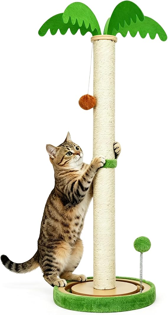 TIMIEEYA 32" Tall Cat Scratching Post - Cat Scratching Posts for Indoor Cats with Spring Ball, Interactive Wooden Track Ball for Kittens Adults Cats