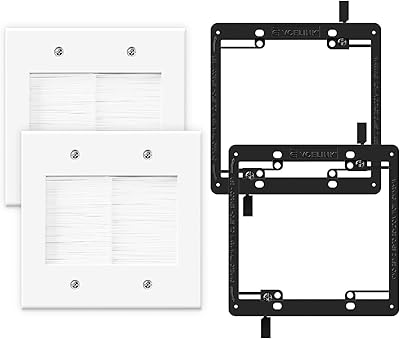 VCELINK 2 Gang Brush Wall Plate 2 Pack, Cable Pass Through Wire Hider for Cable Management, Compatible with Ethernet Cables, HDMI Cables & Home Theater Systems White, with Bracket