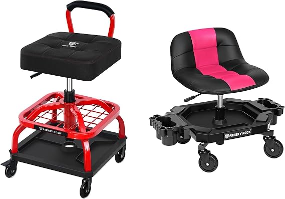 Bundle-2 Rolling Shop Stools Red and Pink
