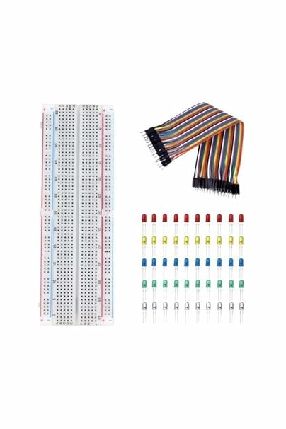 3'lü Set 830 Pin Breadboard, 40 Pin Erkek-Erkek Jumper Kablo, 50 Adet 5mm Led (5 Renk)