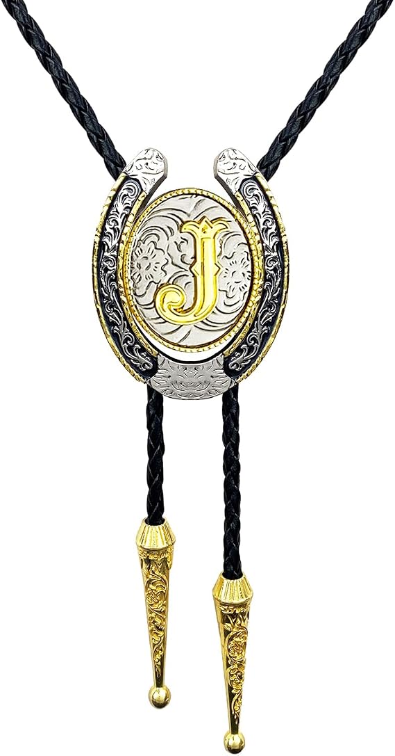 TOPACC Native American Bolo Tie for Men Women Gold Western Bolo Tie Initial Letter A To Z Vintage Cowboy Necklace