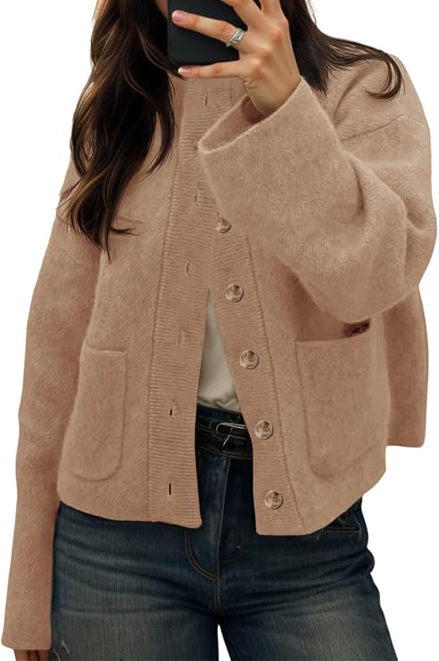 Cicy Bell Womens Chunky Knit Cardigan Sweater Button Down Open Front Jacket