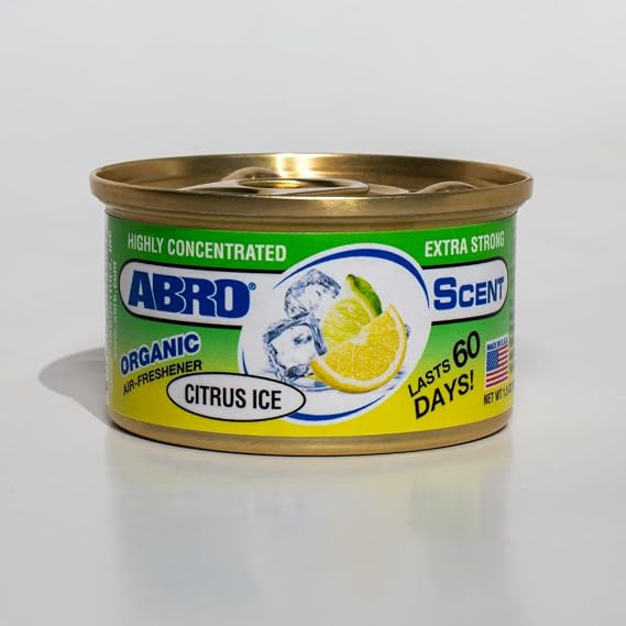ABRO Car Air Freshener Can, Citrus Ice Scent, Spill-Proof, 60 Days | 3 solid fragrance blocks per can; no liquid, no mess; freshens cars, homes, offices and lockers; lasts up to 60 days